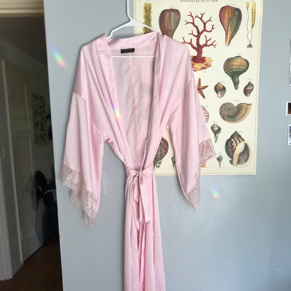 Baby pink silk robe